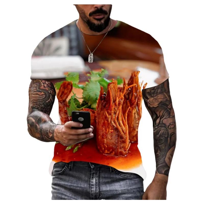 Summer Round Neck 3D Food Pattern Print Top Fashionable Casual Hip Hop Short Sleeved Men's T-shirts