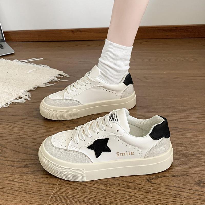 Little White Shoes Women's New Versatile Student Casual Shoes Star Color Matching Round Head Lace-up Sports Board Shoes