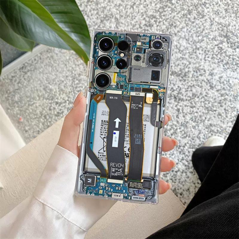 Phone Back Circuit Board S25Ultra Phone Case For Samsung Galaxy S25 S24 S23 S21 Ultra S20 FE S22 Plus S24FE A56 A55 Clear Cover