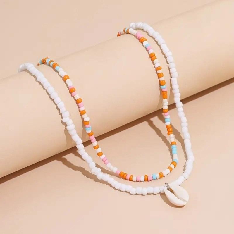 Bohemian Necklace Colorful Beaded Necklace Shell Pendant Necklace Set for Women Perfect for Holiday Party and Daily Wear