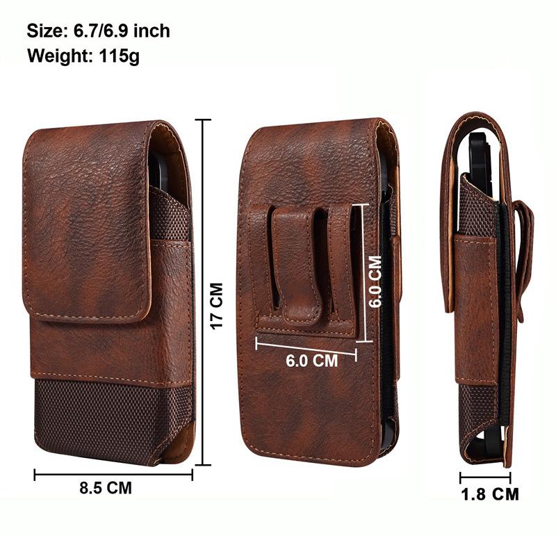 

Universal Leather Men Waist Bag Mobile Phone Belt Clip Case For IPhone 15 14 13 12 Pro Max Samsung Galaxy S22 S23 Xiaomi Huawei 6.7-6.9 inch