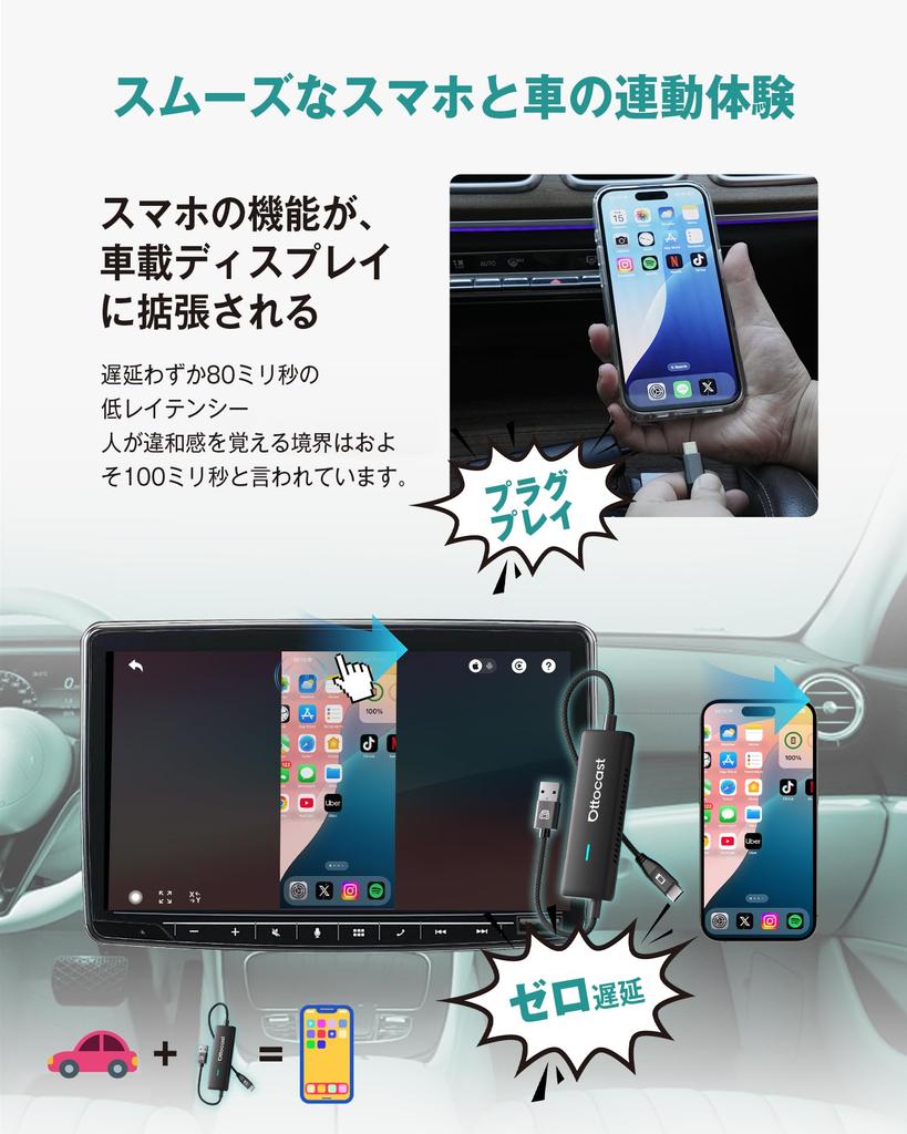 Ottocast Mirror Touch 2025 New Model Display Your Smartphone on a Large Mirror Control Your Smartphone from Your Car Navigation Wireless CarPlay Plug