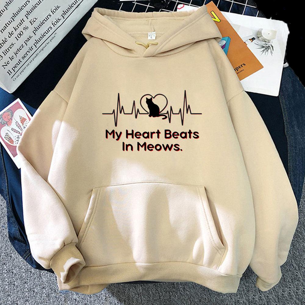 

My Heart Beats in Meows with Cat in Heart Hoodies Sushi Cats Pritned Sweatshirt Cartoons Men Sudaderas Funny Kpop Clothes S