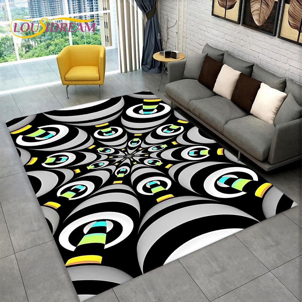 3D-Vortex-Illusionsteppich, abstrakter geometrischer optischer Teppich für Wohnzimmer, Schlafzimmer, Sofa, Fußmatte, Dekor, rutschfeste Bodenmatte