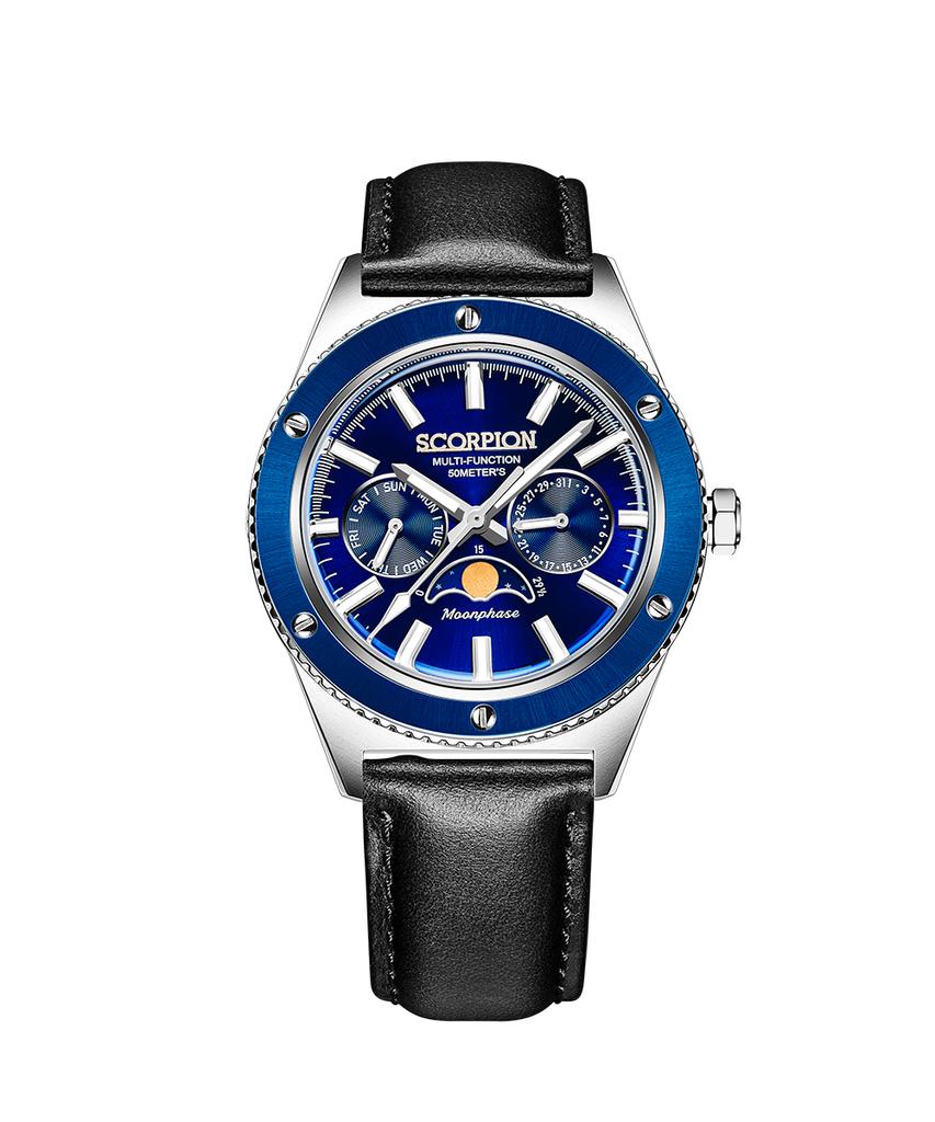 Seukolpion 40Mm Moonphase Men'S Metal Watch Sp3581M-Bu [Leather Band Included]