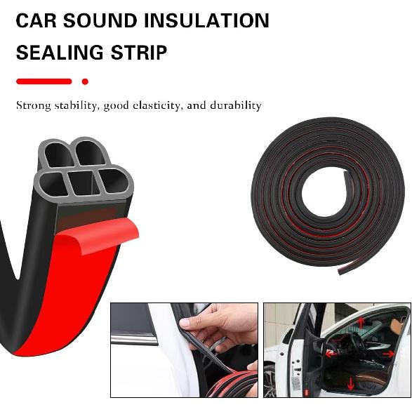 Mandark Car Door Seal Strip, Rubber Double Layer Vehicle Weather Stripping, 32.8Ft 5 Hole Soundproof Self Adhesive Automotive Sealing Strip