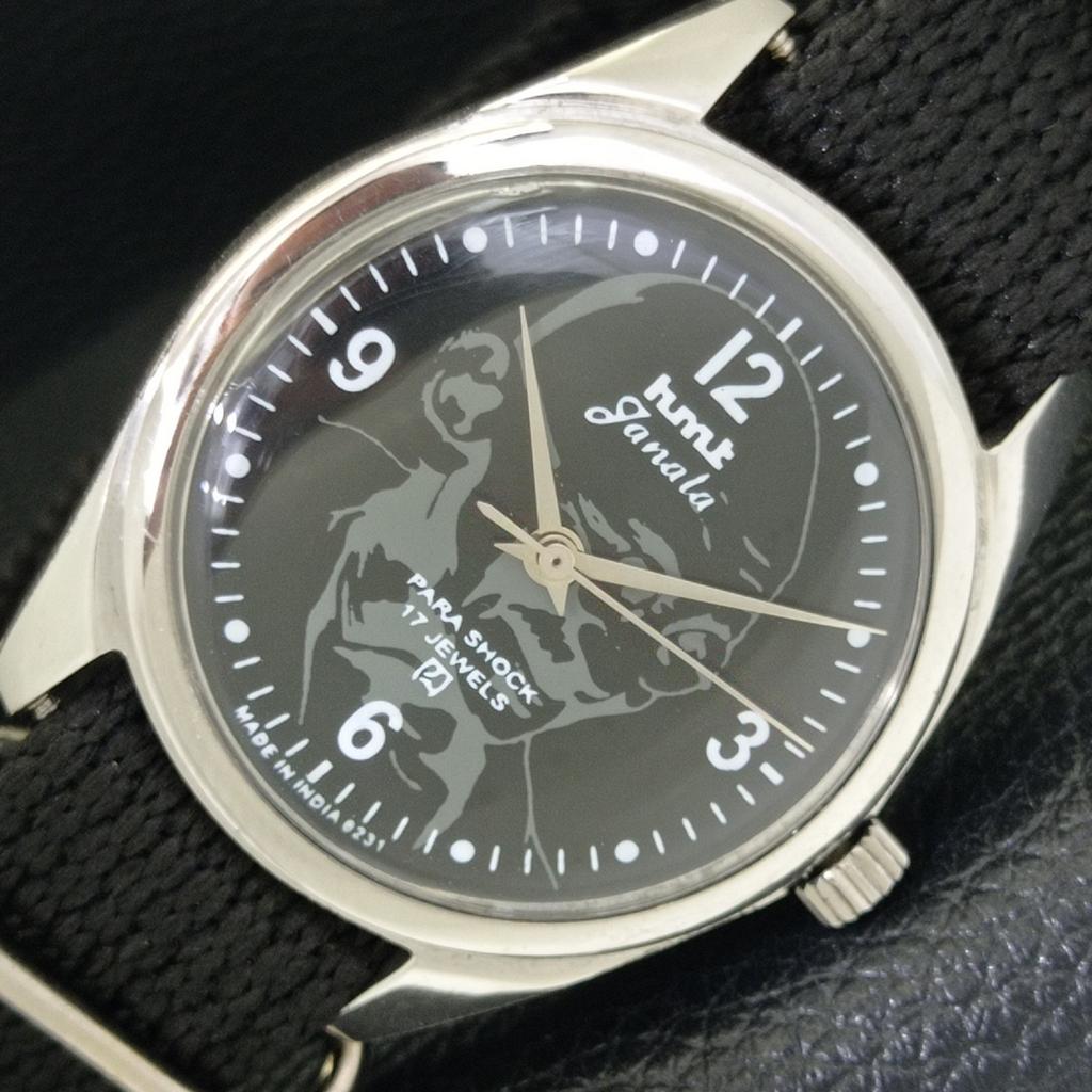 VINTAGE HMT JANATA HAND-WINDING INDIAN MENS BLACK COLOR DIAL WATCH A700046-5 R201-a700046