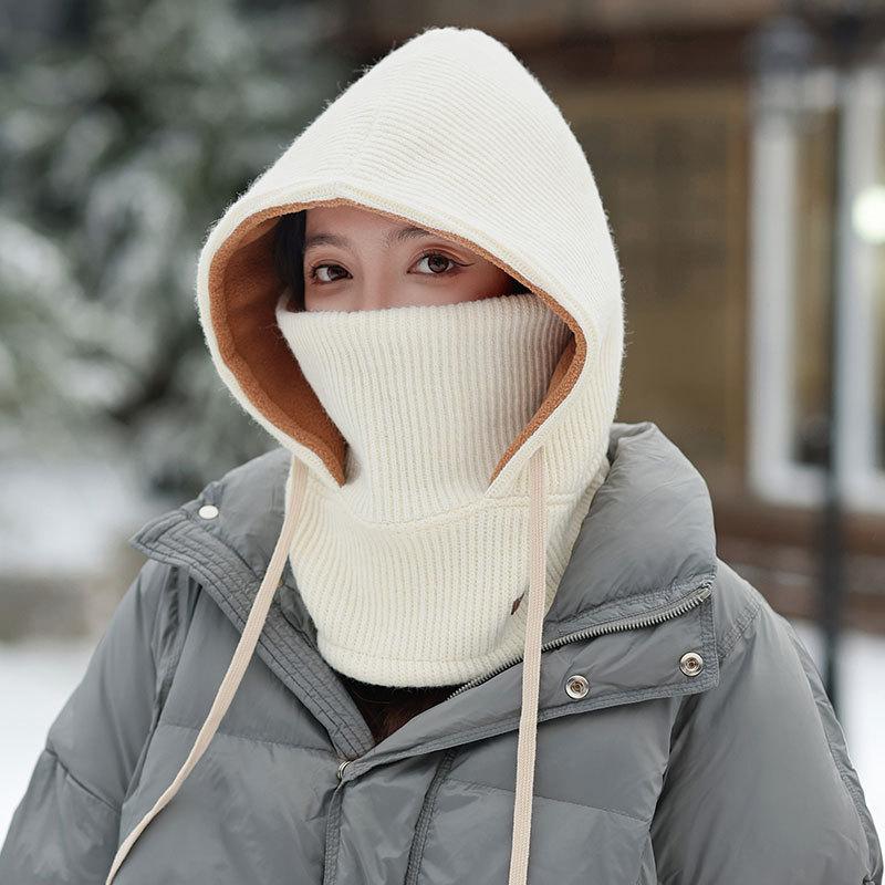 Winter Scarf Cover One-piece Knitted Hat Outdoor Women Riding Electric Car Mask Men Windproof Ski Fleece