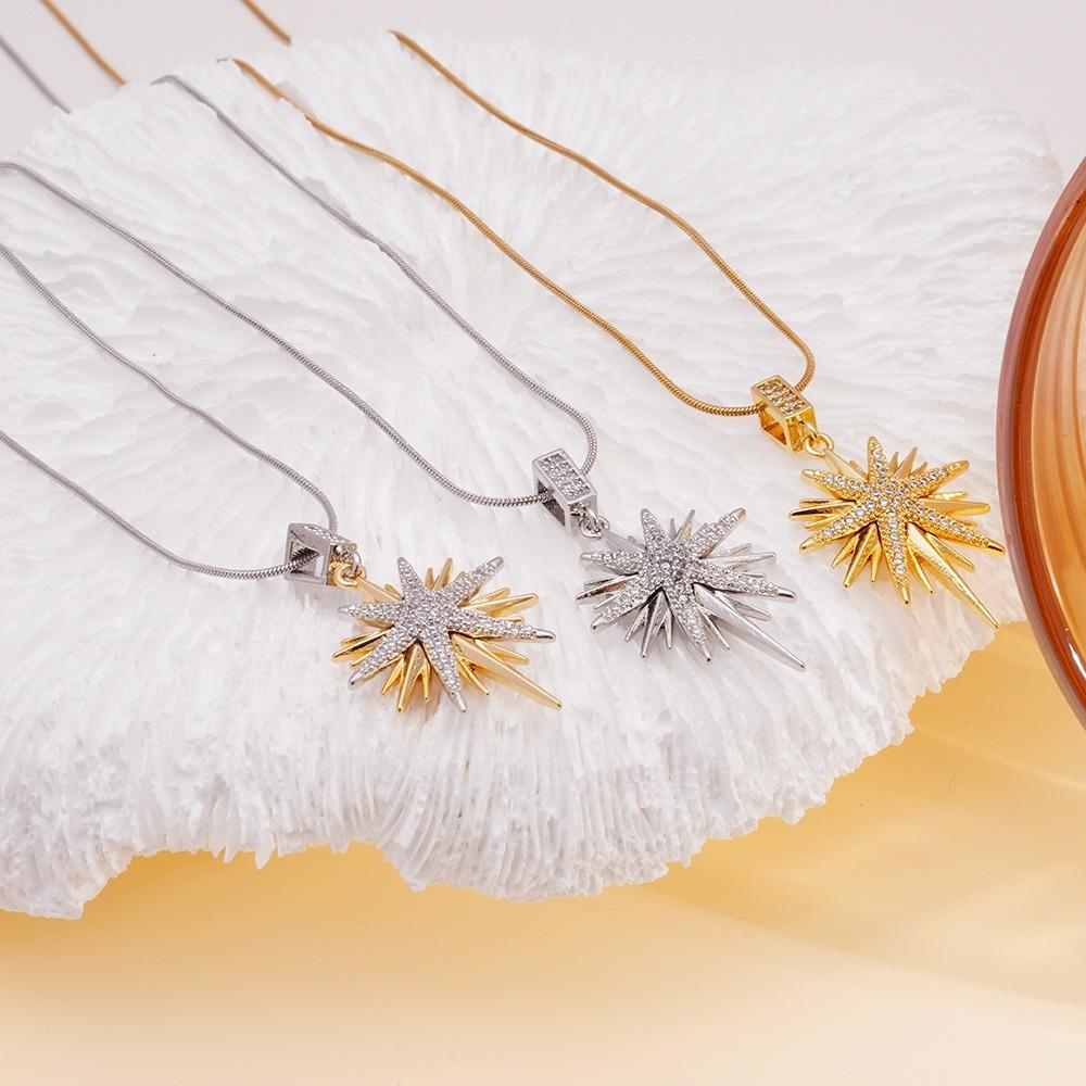 Fashion Temperament Stainless Steel Inlay Zircon Shiny Octagonal Star Pendant Necklace for Women Exquisite Charm Jewelry Gifts