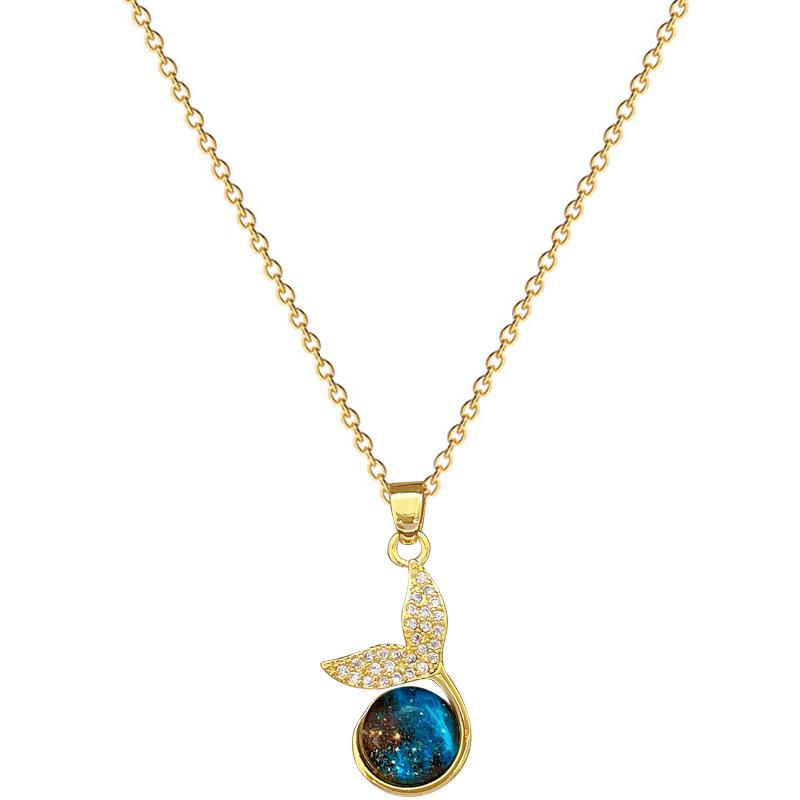 Coda di Pesce Stellata di Lusso Temperamento Splendido Collana Full Diamond Versatile Femminile Catena per Clavicola Catena in Acciaio al Titanio