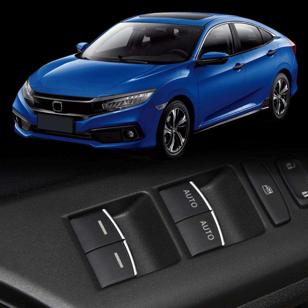 7Pcs Chrome Silver Car Window Lift Button Cover Sequin Trim Stickers for Honda Civic 10th 2016-2026 Accessories