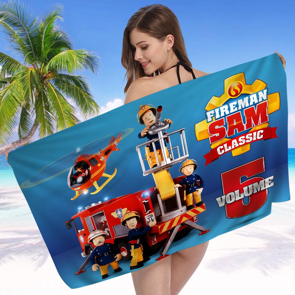 British Animated F-Fireman Sam Beach Towel Summer Kids Large Bath Pool Beach Towel Microfiber Absorbent for Swimming Travel