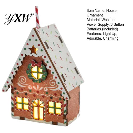 Long-lasting Festive Charm Christmas Gingerbread House Ornament Wooden Light Up Village Easy Storage Tree Hanging Ornaments for Holiday Winter