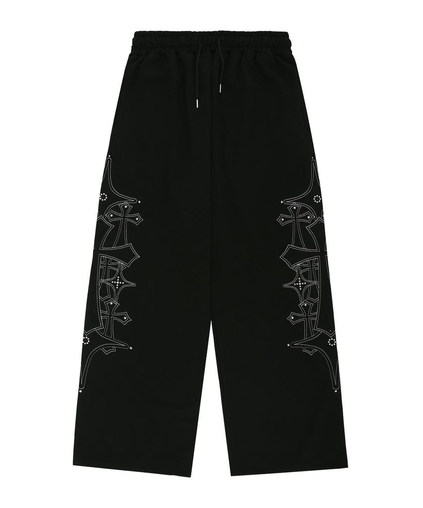 EASY NO EASY Studded Needle Work Sweatpants - Black