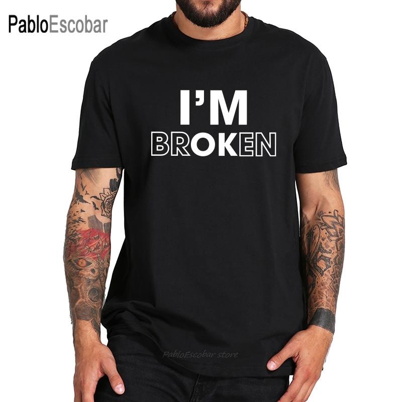 

Футболка унисекс с буквенным принтом «I Am OK», футболка оригинального дизайна Broken Sad Boy, черно-белая одежда с круглым вырезом, хлопковая одежда, европейский размер L