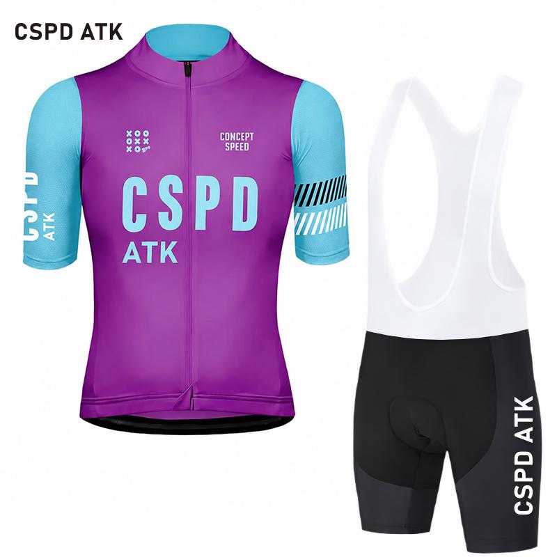 CSPD ATK Men's Summer Cycling Clothes MTB Bicycle Sports Shirt Set Polyester Fiber Cycling Top Sponge Cushion Cycling Paddle