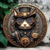 Steampunk Katze Metallblechschild 2D Wandkunst Handgemachte Heimdekoration