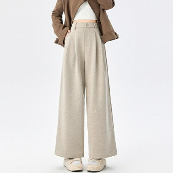 

2025 Autumn/Winter Petite Wool Blend Wide-Leg Trousers - Versatile, Casual, Straight-Leg Women s Pants XL абрикосовый