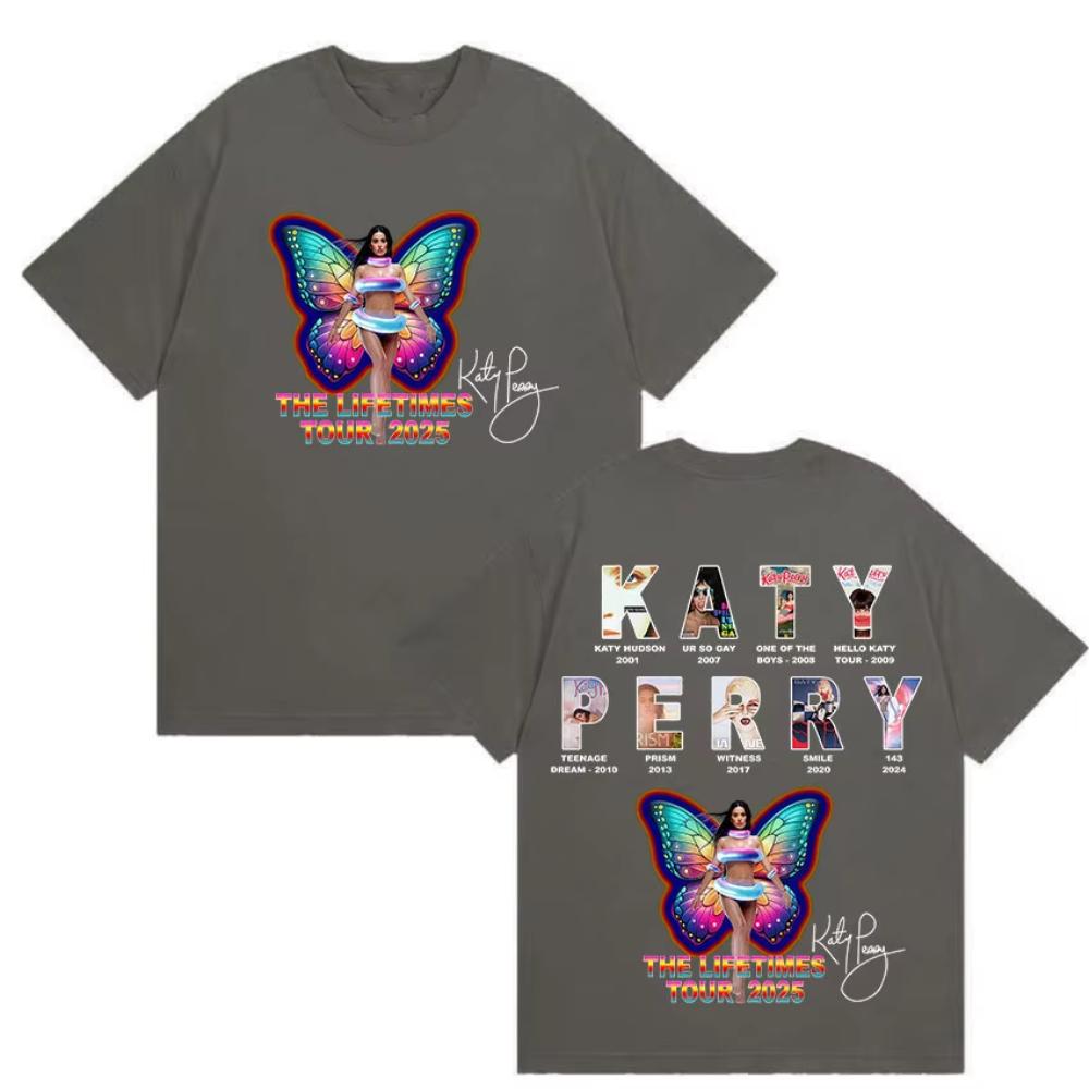 

Singer Katy Perry The Lifetimes Tour 2025 Merch T Shirts Men Women Casual Oversized T-shirt Fashion High Quality Cotton T Shirts 4XL
