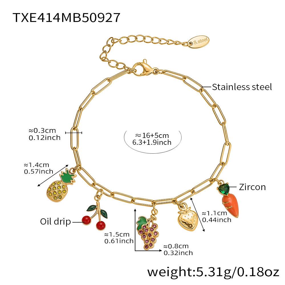 Qiong Yao Juicy Fruit Multi-Pendant Jewelry: 18K Gold Plated Bracelet, Necklace, Anklet