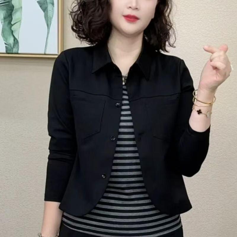 Autumn Fashion Striped Patchwork Lapel Shirt - Women's Versatile Two-in-One Top