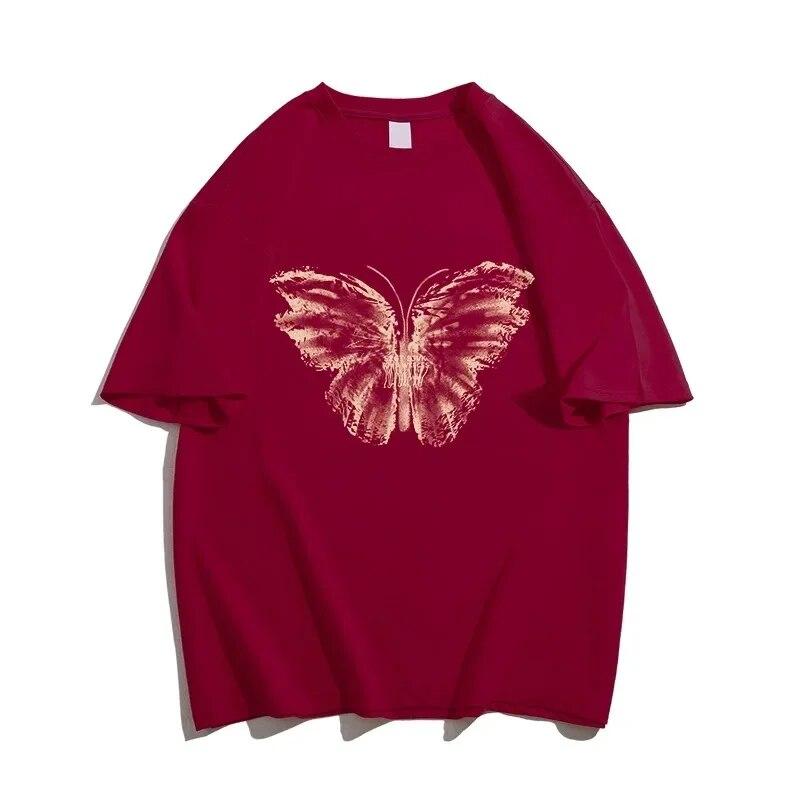 

Летние повседневные футболки y2k из чистого хлопка с принтом бабочки, футболка в стиле Харадзюку, большие размеры с рисунком, женские и мужские футболки, хипстерские футболки для пар