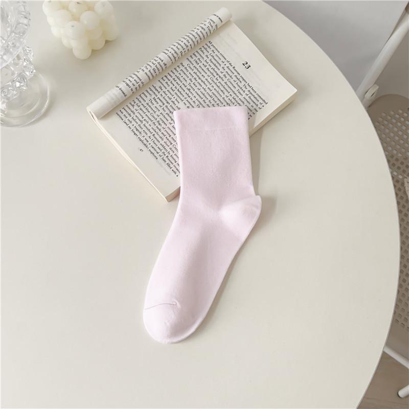 Socks Women'S Simple Loose Confinement Socks Pink Girl Is Versatile Medium Cotton Socks Solid Color Casual Women'S Socks