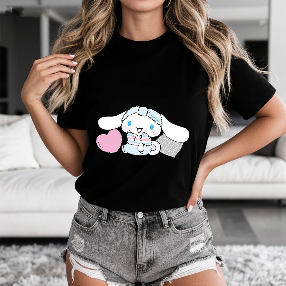 

2026 Summer Cinnamoroll Sweet Rest Print Cotton T Shirt for Women Soft Casual Comfortable Daily Top S