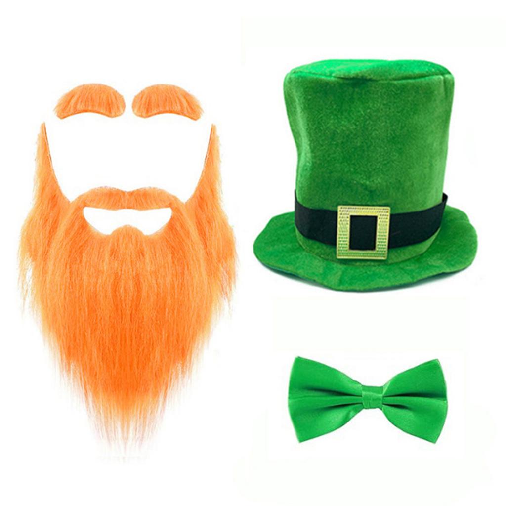 Green Tall Hat Beard for Saint Patrick Day with Bowtie Festival Decors Irish National Day Gathering Party Costume Props