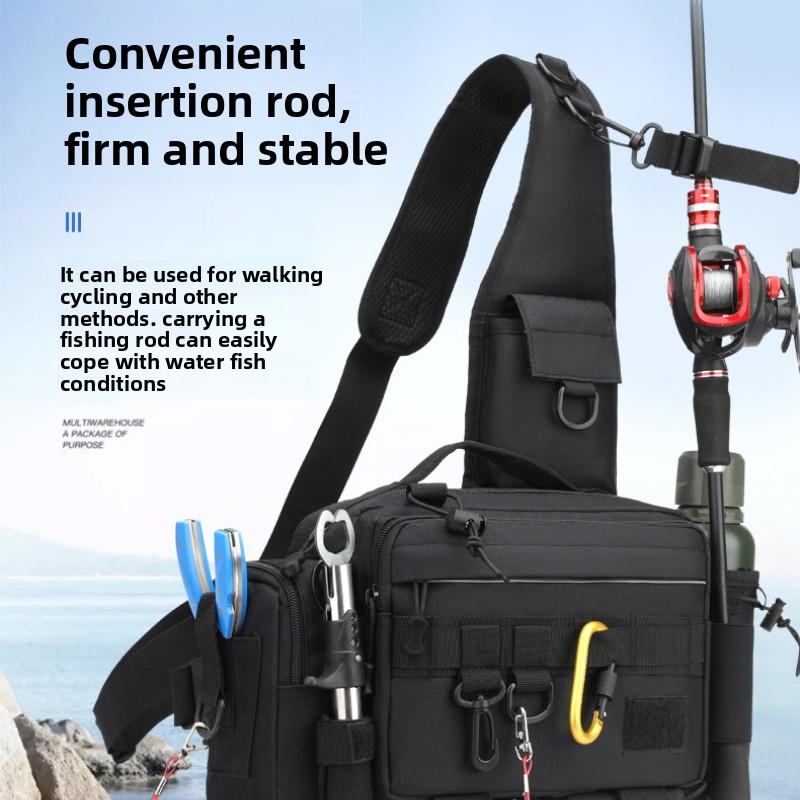 Large Capacity Luya Bag Multifunctional Fanny Pack Fishing Rod Bag Tactical Backpack Crossbody Bag Fishing Plug Rod Fishing Gear Bag Rod Bag