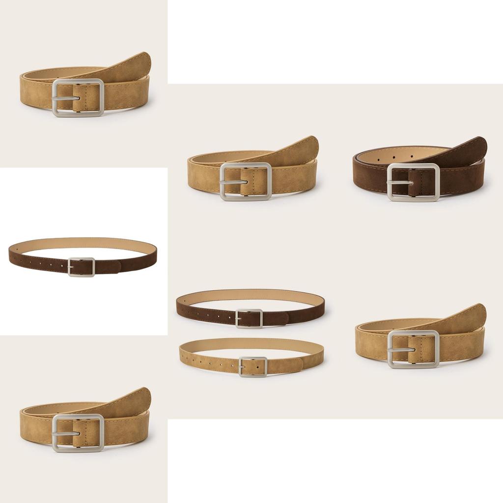 Simple Solid Color Silver Square Buckle Decorative Suede Women Casual Belt For Fashion Women