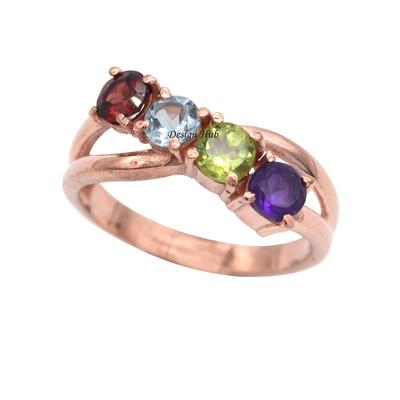 Natural Iolite Peridot Blue Topaz Garnet Rose Gold Plated Ring 925 Sterling Silver Jewelry For Christmas