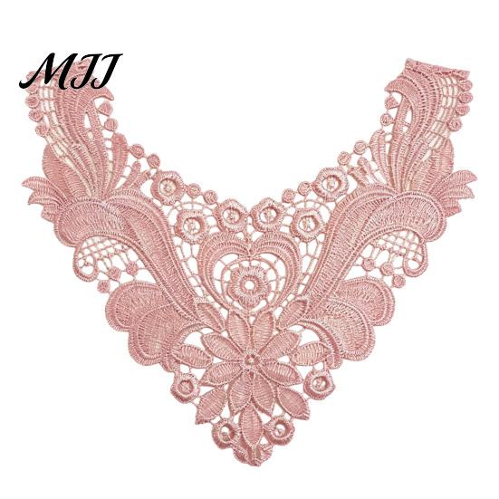 White Lace Collar for Sewing Floral Insert, Embroidery V-neck Neckline Applique, Elegant Fashion Enhancement Hollow Petal Design, Polyester Decorative