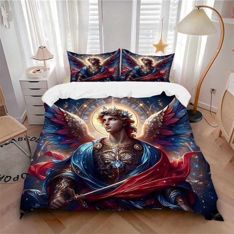 3pcs Anime Angel Wing Comforter Set with One Quilt Cover and Two Pillowcases (No Core) - Festive Gift for Bedroom Decor, Polyester Fabric, Anime Carto