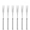 6PCS Stainless Steel Hot Pot BBQ Fork 3-Prong Tip Cheese Fork Fondue Fork Set  Fruit Serving