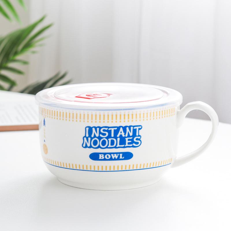 Japanese Ceramic Ramen Bowl Set: Includes Lid, Handle Bowl, Spoon, Chopsticks, and Gift Box - Perfect for Home, Dorm, and Lunch.