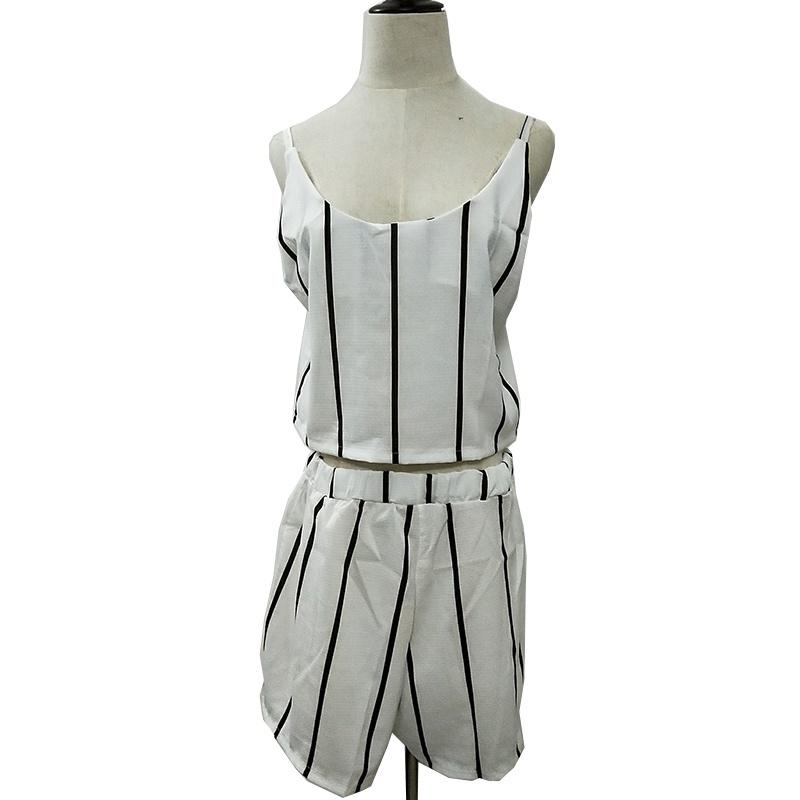 Elegant Striped V-neck Backless Two-piece Outfit Suits For Women In Summer