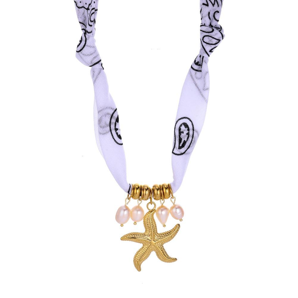 Personality Flower Scarf Chain Necklace Ethnic Style Ocean Series Necklace Nylon Rope Choker  Women