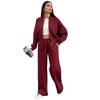 Autumn/Winter Women's Fleece-Lined Zipper Cardigan & Solid Color Straight-Leg Pants Set