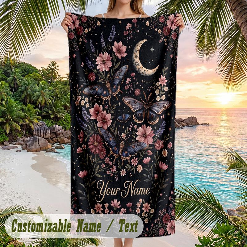 Butterflies Flowers Garden Theme Quick Dry Beach Towel Custom Name Text Print Large Sand Resistant Towel Beach Vacation