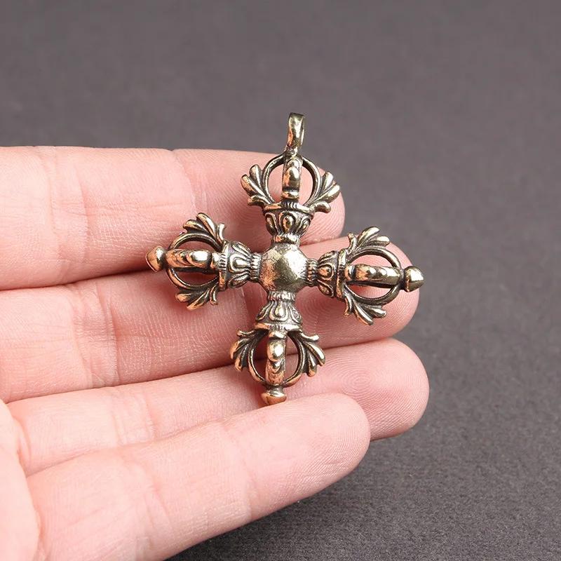 Copper Cross Vajra Pestle Ornaments Pure Brass Buddhist Religious Instrument Figurines Miniatures Home Desk Decor Accessories