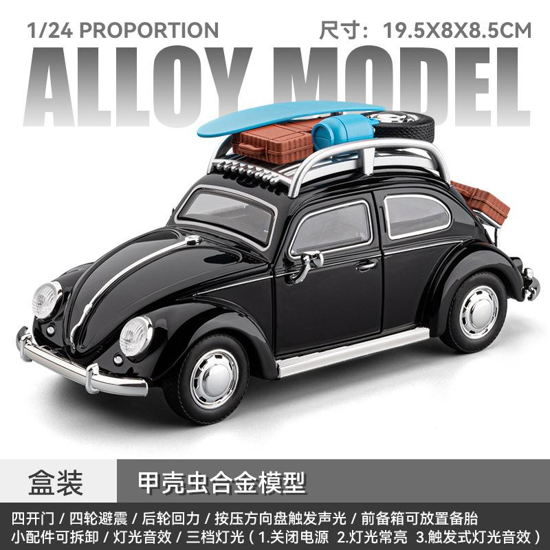 1:24 Classic Beetle Vintage Diecast Car Model, Alloy Retro Old Timer Vehicle with Light & Sound, Pull Back Toy Car