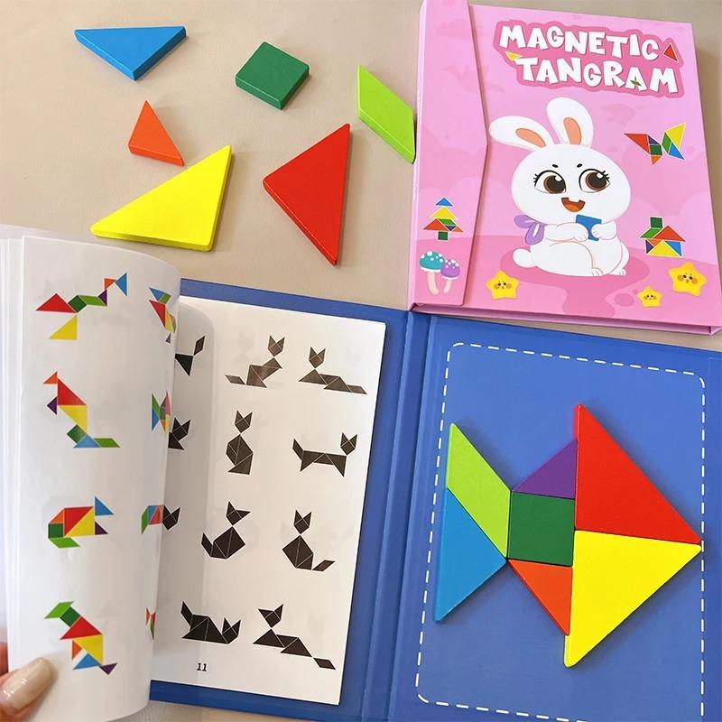 Hot Magnetic 3D Puzzle Geometric Shapes Tangram Jigsaw Board Kids Montessori Games Children Educational Wooden Toys