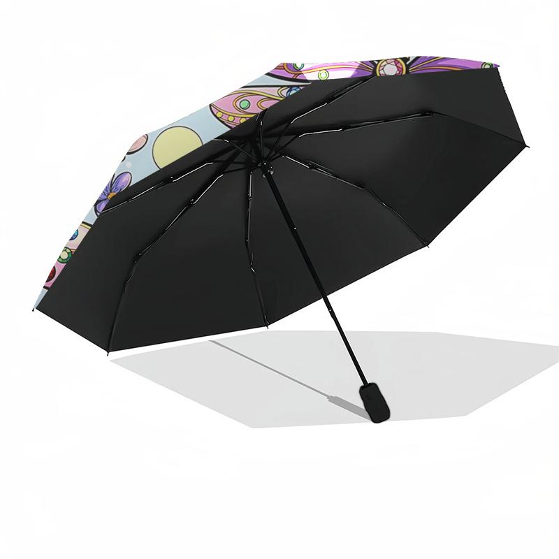 Kleurrijke Libelle & Bloem Automatisch Openende Regenparaplu - Draagbaar Opvouwbaar Ontwerp met 8-Ribs IJzeren Frame, Perfect voor Buitengebruik, Festiv