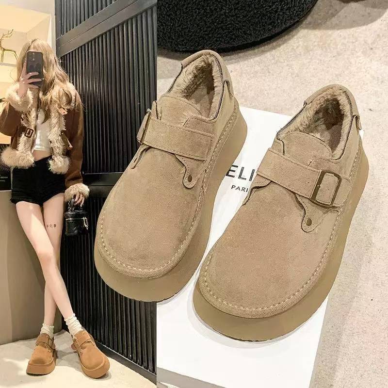 Platform beanie shoes autumn and winter velvet snow boots loafers cotton shoes new Birkenstocks