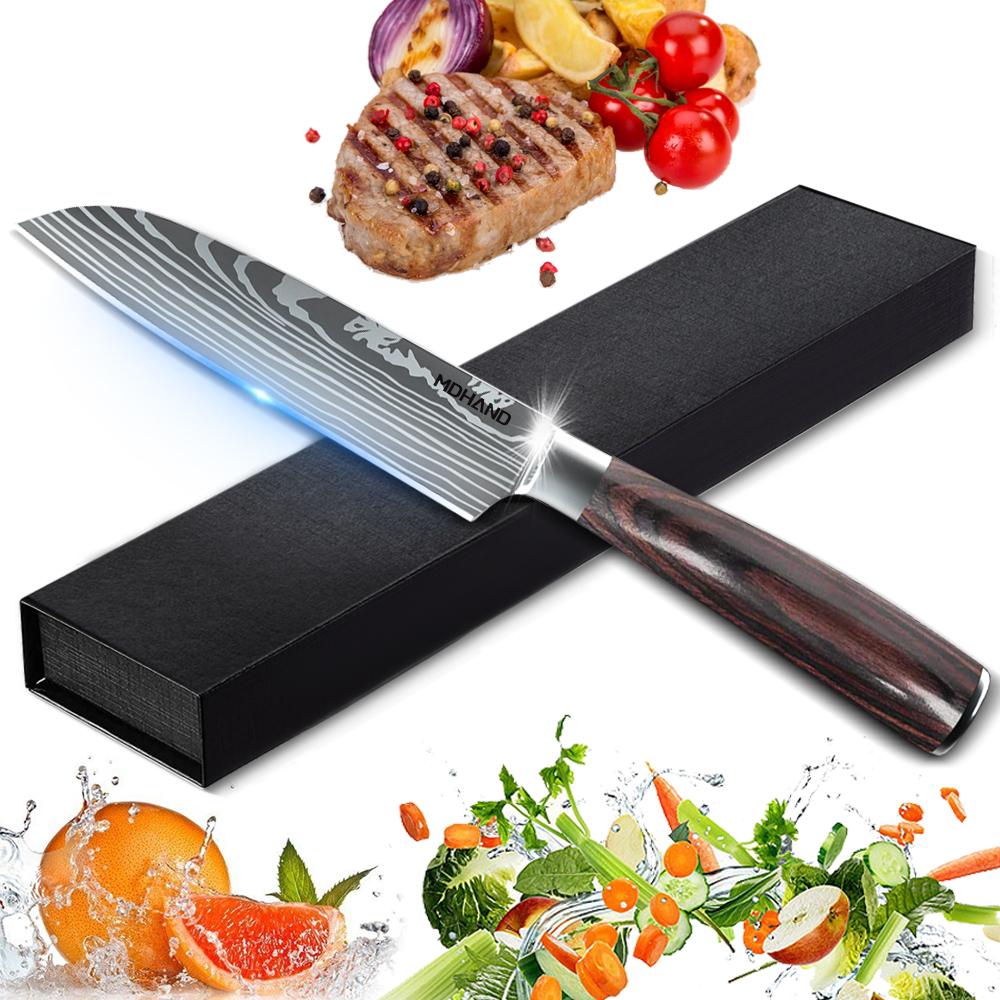 ZENG 5inch Chef Knife Santoku Stainless Steel Cleaver Laser Damascus Pattern Slicing for Cutting Fruit Vegetables Meat Tool