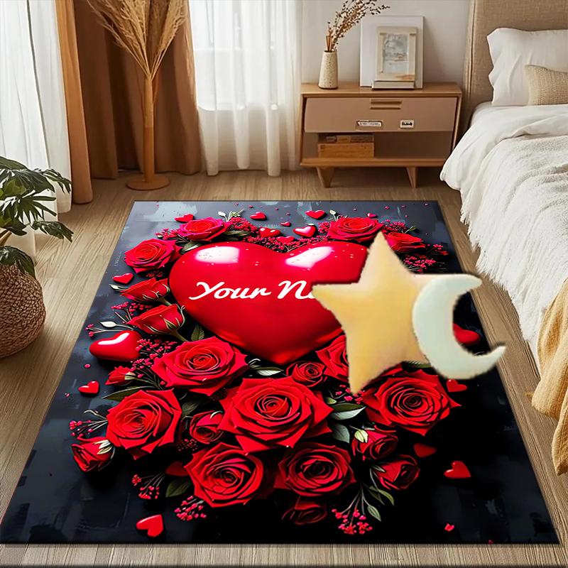 1PC Custom Name Love Romance Theme Floor Mat Ideal for Living Room, Game Rooms, Office, Bedroom,Floor Mat Playful Design