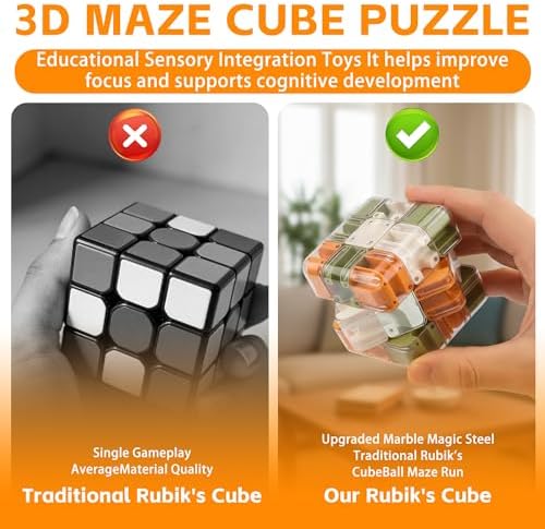 3D Labyrinth Cube Ball Maze Puzzle, 3x3 Interactive Fidget Toy, Stress Relief & Brain Teaser Gift for Parties Birthdays