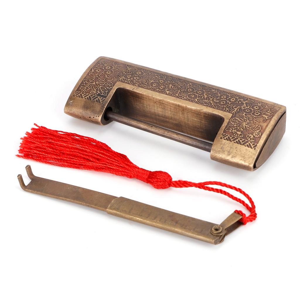 Antique Copper Lock Chinese Old Delicate Carved Padlock for Jewelry Box Wedding Gifts
