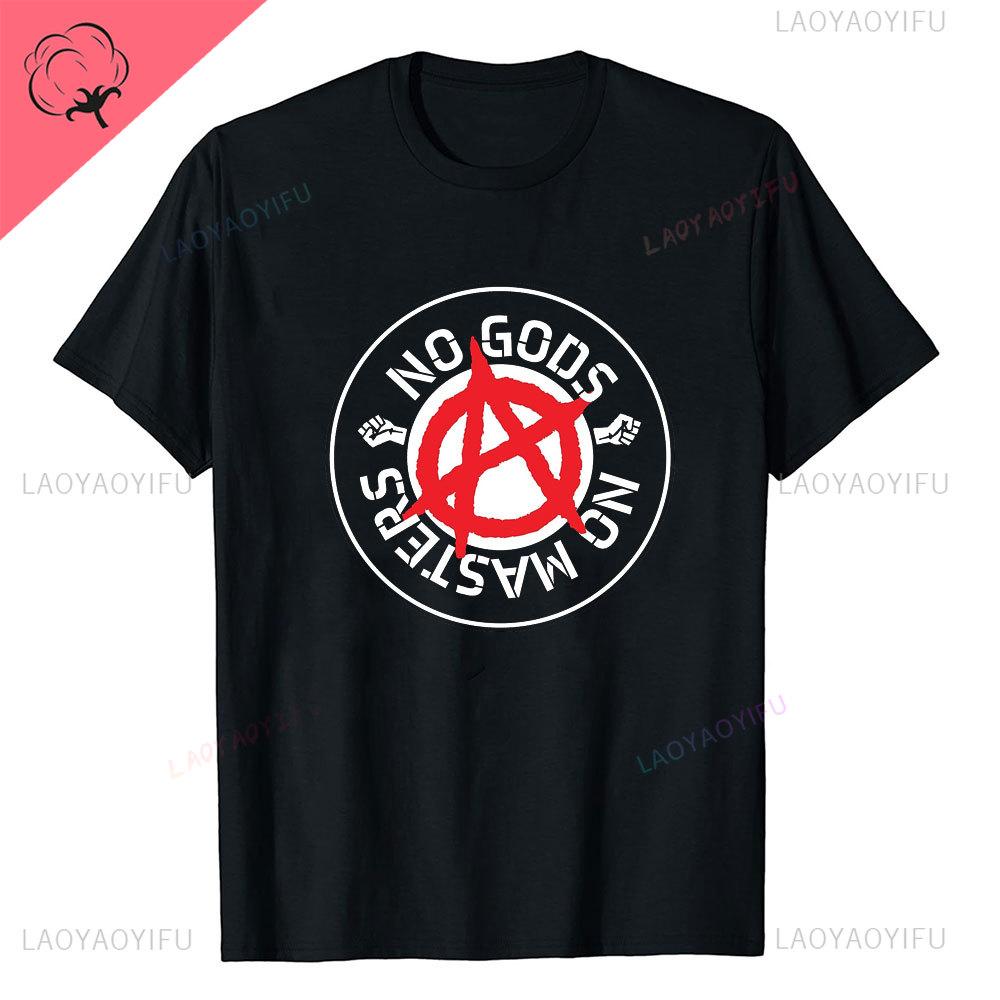 Anarchie Anarchisten Symbole KEINE GÖTTER KEINE HERREN Aufgedrucktes T-Shirt Vintage Grunge Sommer Polyester Kleidung Harajuku Mode T-Shirt